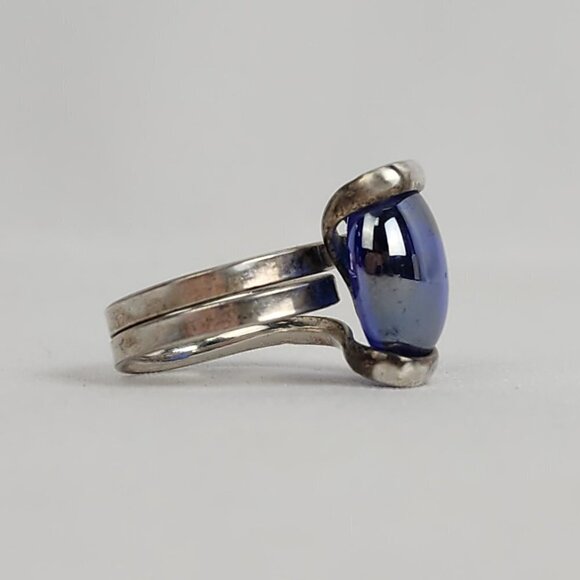 Silver Blue Glass Wire Wrap Ring Size 7 - Picture 3 of 7